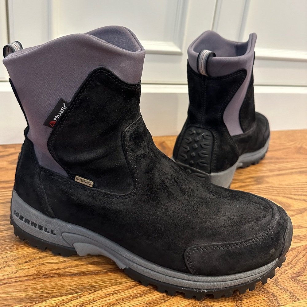 MERRELL TUNDRA WATERPROOF Boots,  Thinsulate, black suede, sz 10, Excellent!